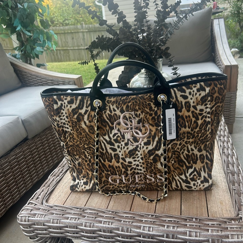 Guess large cheetah print tote bag